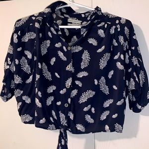 Crop top collared blue shirt